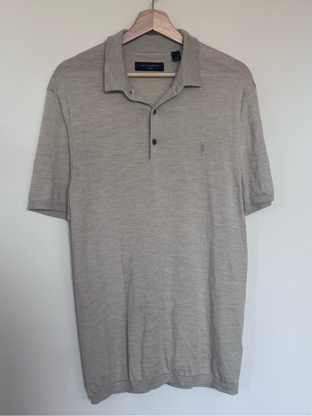 All Saints Men's Mode Merino Short Sleeve Polo Shirt in Light Taupe